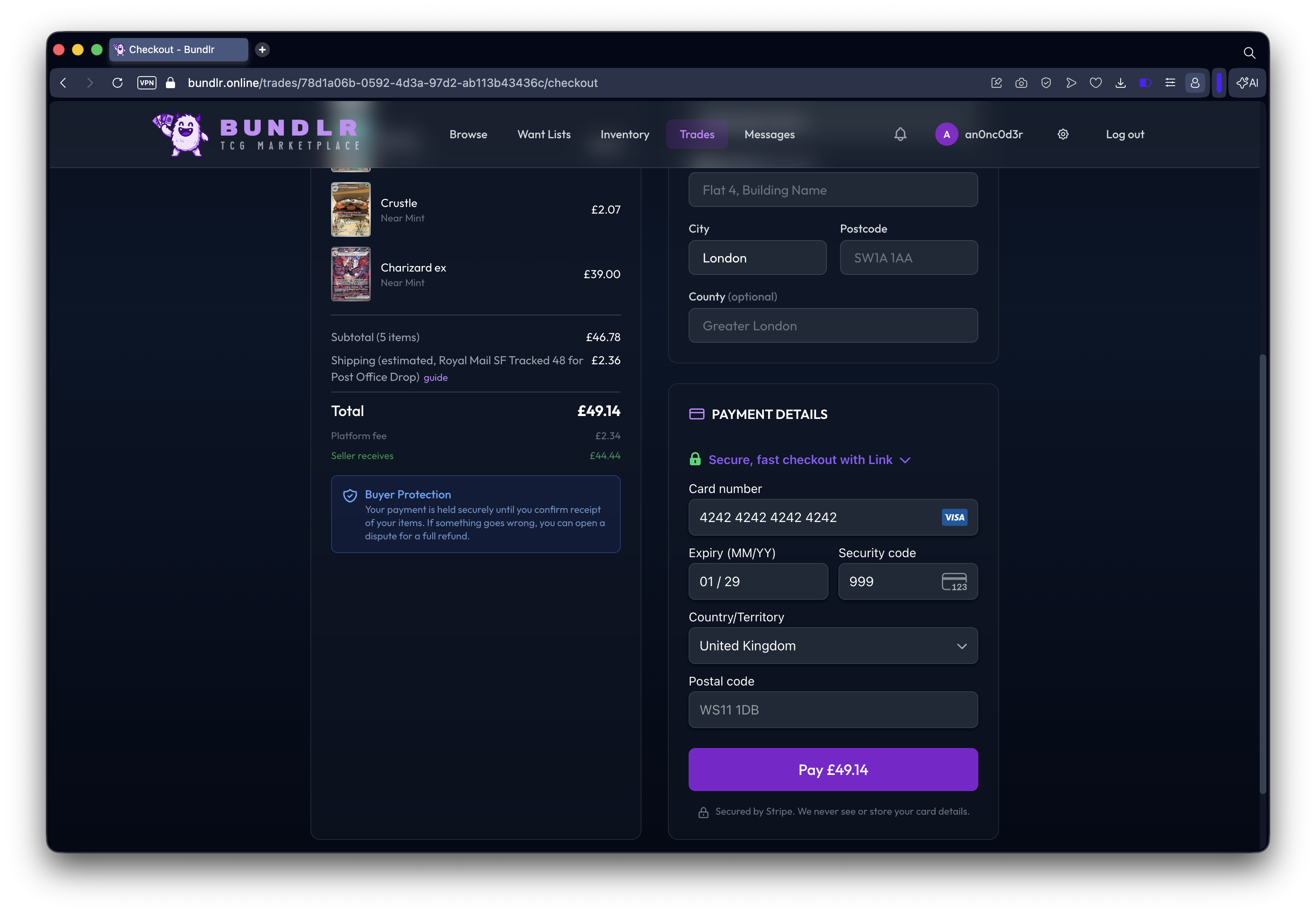 Secure Stripe-backed payment screen for an accepted offer.